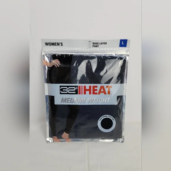 ❤️ NEW 32 DEGREES WOMEN'S MEDIUM WEIGHT BASE LAYER PANT - LARGE - BLACK - Picture 1 of 4